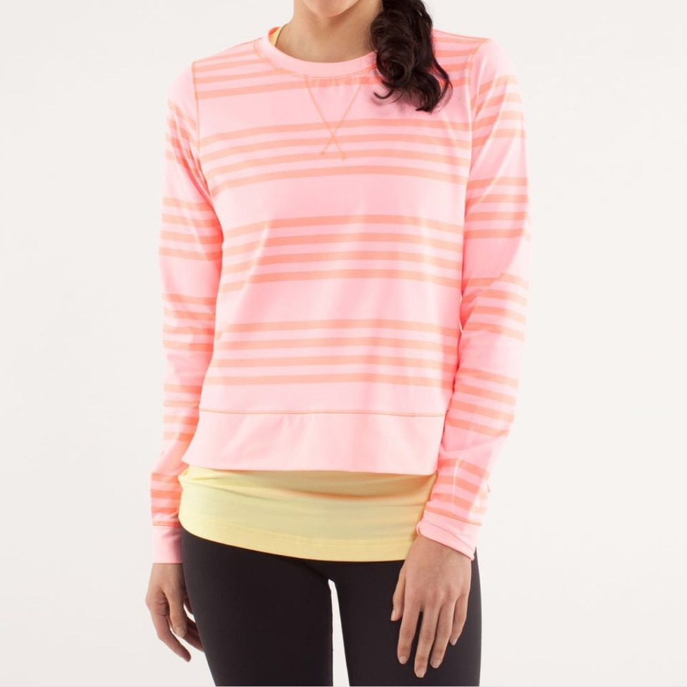 Coral striped Lululemon run warm up crew